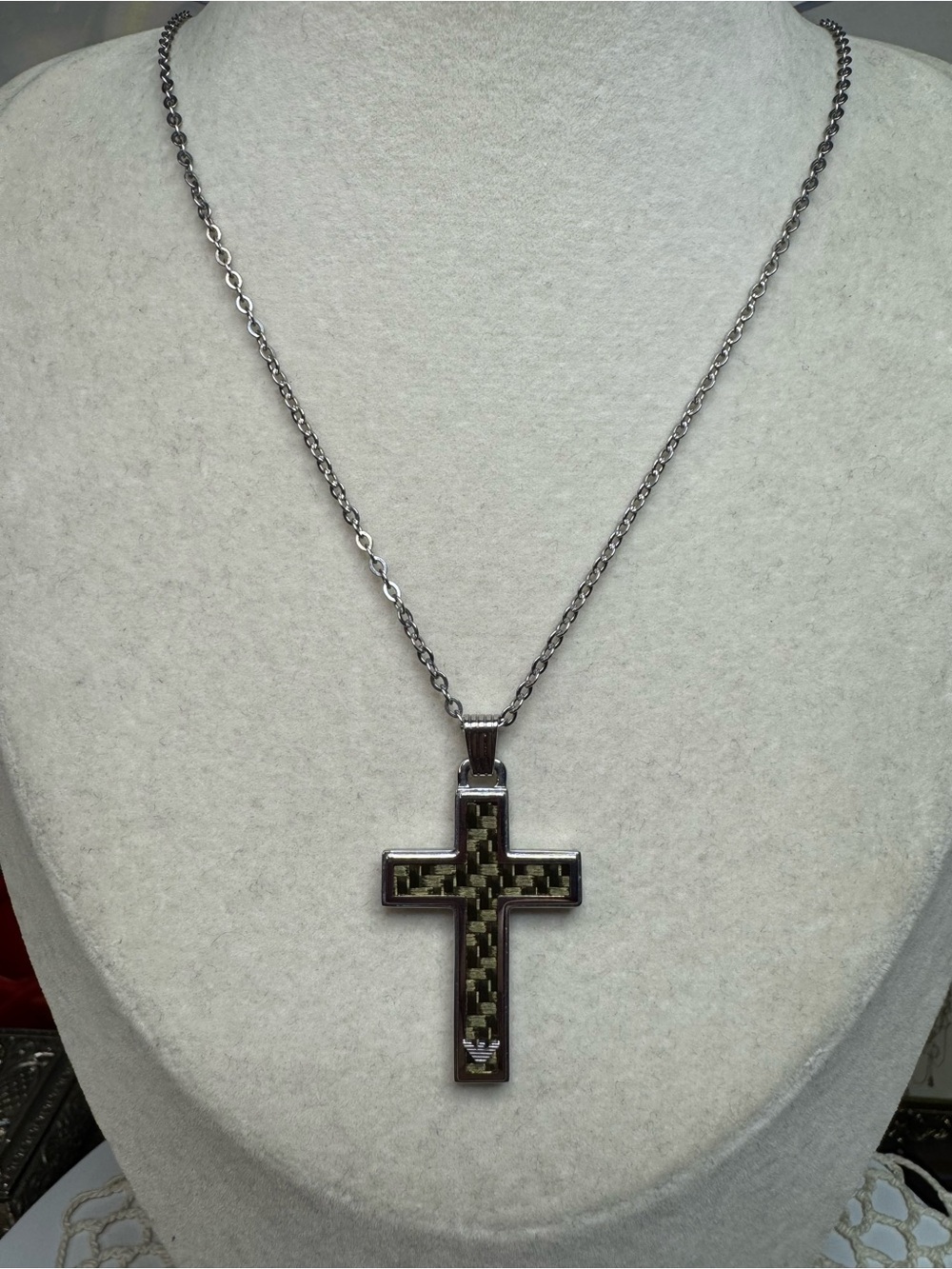 Emporio Armani Stainless Steel & Black Acetate Cross Pendant Necklace